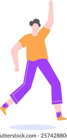 Energetic young man running and waving, conveying a sense of joy, freedom, and dynamic movement, ideal for lifestyle, fitness, and youth related themes