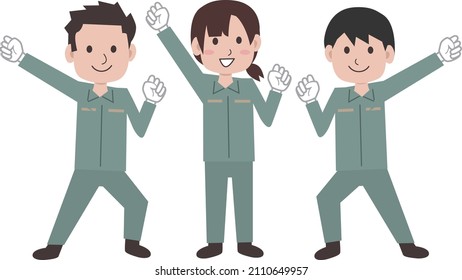 Energetic young man wearing work clothes, full body pose
