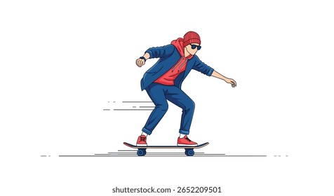 Skate Jovem Energético em Roupas Casuais Executando um Truque Dinâmico em um Fundo Branco
