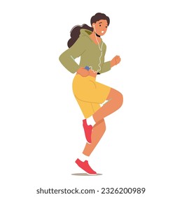 Energetic Young Woman Sprinting Through The City Streets, Determined And Focused, Participating In A Challenging Marathon Event with Strength, Endurance, Commitment. Cartoon People Vector Illustration