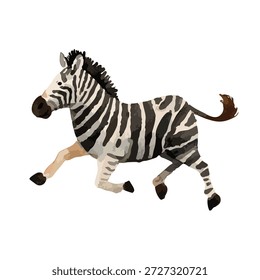 Cebra enérgica galopando en un vibrante estilo de Vector. Ideal para proyectos de vida silvestre, diseños infantiles y temas de animales africanos. Aislado en blanco.
