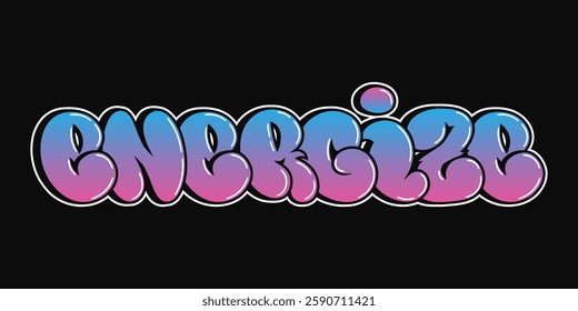 Energize - single word, letters graffiti style. Vector hand drawn logo. Funny cool trippy word Energize, fashion, graffiti style print t-shirt, poster concept print t-shirt, poster concept