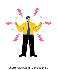 Energized business man, confidence, optimism concept. Flat vector illustration isolated on white background
