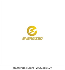 Energized E Lightning bolt golden vector logo template