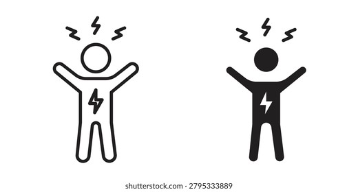 Energized human icon design. Editable outlined stroke and solid symbols