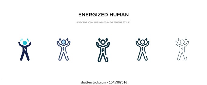 energized human icon in different style vector illustration. two colored and black energized human vector icons designed in filled, outline, line and stroke style can be used for web, mobile, ui