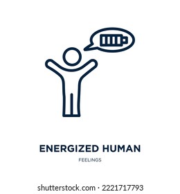 energized human icon from feelings collection. Thin linear energized human, human, power outline icon isolated on white background. Line vector energized human sign, symbol for web and mobile