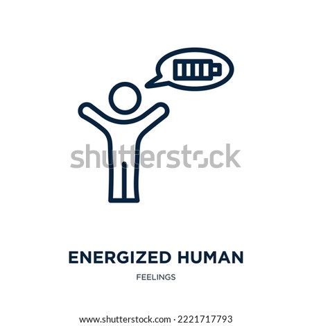 energized human icon from feelings collection. Thin linear energized human, human, power outline icon isolated on white background. Line vector energized human sign, symbol for web and mobile Foto stock © 