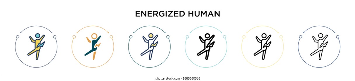 Energized human icon in filled, thin line, outline and stroke style. Vector illustration of two colored and black energized human vector icons designs can be used for mobile, ui, web