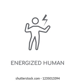 energized human linear icon. Modern outline energized human logo concept on white background from Feelings collection. Suitable for use on web apps, mobile apps and print media.