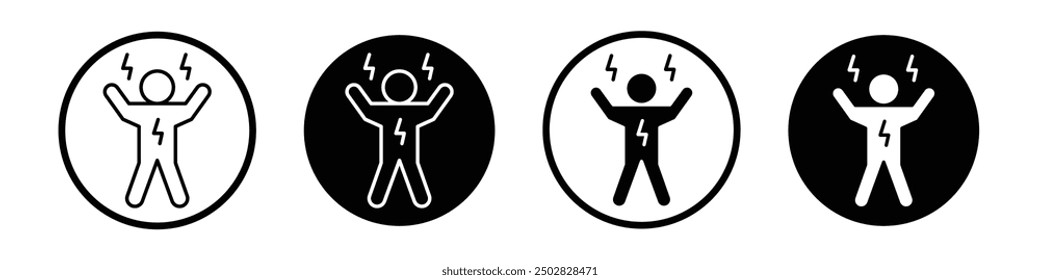 Energized human vector icon set black filled and outlined style.