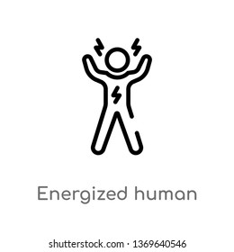 energized human vector line icon. Simple element illustration. energized human outline icon from feelings concept. Can be used for web and mobile