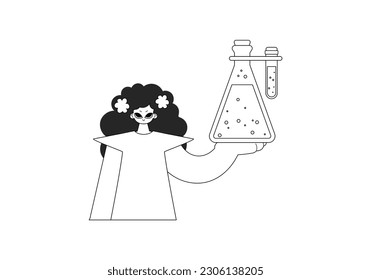 Energized lady with a chemical bump. Learning subject. Dim and white line craftsmanship. Trendy style, Vector Illustration