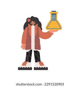 Energized lady holding a chemical stupor, pulled back on white foundation. Trendy style, Vector Illustration