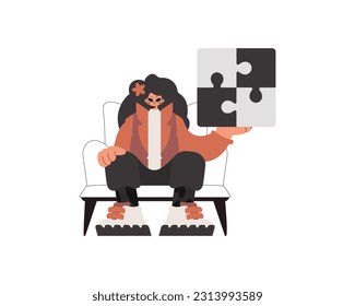 The energized lady is holding a overwhelm. Bunch work subject. Obliged. Trendy style, Vector Illustration