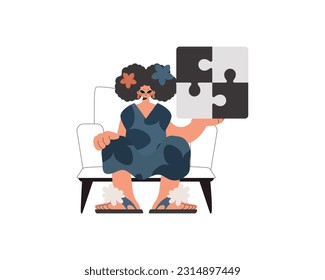 The energized lady is holding a overwhelm. Bunch work subject. Obliged. Trendy style, Vector Illustration