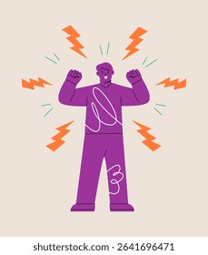 Energized man, confidence, optimism concept. Colorful vector illustration
