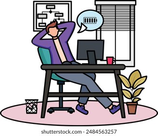 Energized Staff Member concept, Resting on standard office chair vector color design, frelancer life symbol, work from home sign, self serving behaviors stock illustration