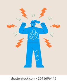 Energized woman, confidence, optimism concept. Colorful vector illustration
