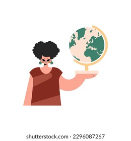 Energized woman holding a globe in her hands, kept on white establishment. Trendy style, Vector Illustration
