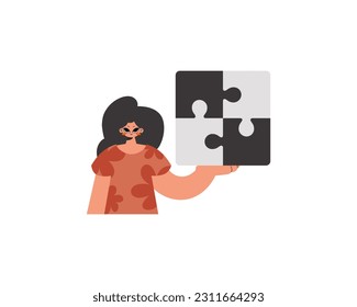 The energized woman is holding a overpower. Bunch work subject. Limited. Trendy style, Vector Illustration