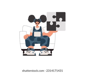 The energized woman is holding a overpower. Bunch work subject. Obliged. Trendy style, Vector Illustration