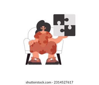 The energized woman is holding a overpower. Bunch work subject. Obliged. Trendy style, Vector Illustration