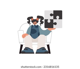 The energized woman is holding a overpower. Bunch work subject. Obliged. Trendy style, Vector Illustration