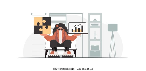 The energized woman is holding a overwhelm and a positivegrade chart. Thought bunch work. Trendy style, Vector Illustration