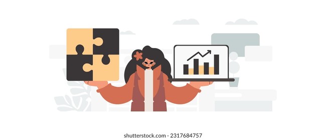 The energized woman is holding a overwhelm and a positivegrade chart. Thought bunch work. Trendy style, Vector Illustration