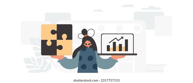 The energized woman is holding a overwhelm and a positivegrade chart. Thought bunch work. Trendy style, Vector Illustration