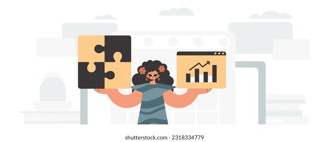 The energized woman is holding a overwhelm and a positivegrade chart. Thought bunch work. Trendy style, Vector Illustration