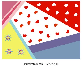 Energizing colorful background with geometric shapes, hearts and flowers 
