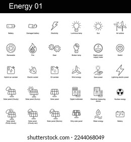 Energy 01 icons Vector set. 30 of high quality black outline icons.