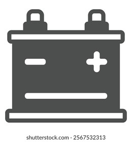 Energy accumulator solid icon, car service concept. Vector graphics. Battery container with plus and minus, electricity sign on white background, glyph style icon for mobile or web design
