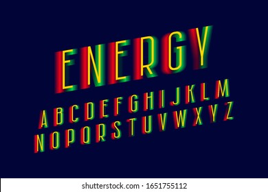 Energy Alphabet Of Red Green Yellow Letters. Vibrant Display Font. Isolated English Alphabet.