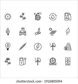 Energy, alternative, ecology. A set of vector icons in a simple style, isolated on a white background. 64x64 pixel.