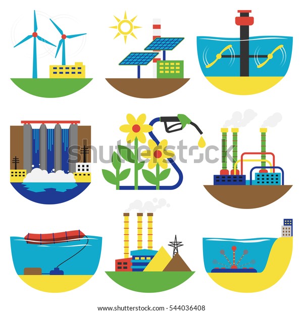 Energy Alternative Sources Vector Set Illustrationenergetics Stock ...