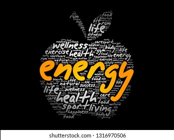 ENERGY apple word cloud collage, health concept background