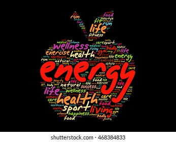 ENERGY apple word cloud collage, health concept background