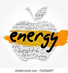 ENERGY apple word cloud collage, health concept background