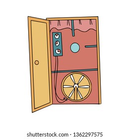 Energy audit with blower door test doodles for specialized services sites, promomaterials and brochures.