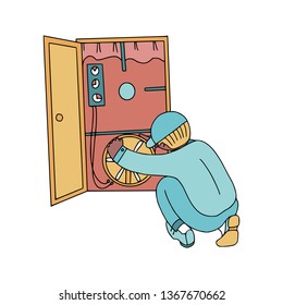 Energy audit with blower door test doodles for specialized services sites, promomaterials and brochures.