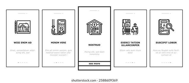 energy audit electricity building onboarding mobile vector business office, efficient house, cost energetic, home green, money chart, water energy audit electricity building illustrations