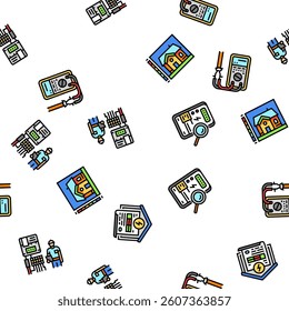 energy audit electricity building vector seamless pattern thin line illustration