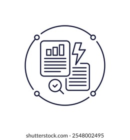 Icono de línea de auditoría de energía, informe de consumo de energía