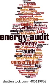 Energy audit word cloud concept. Vector illustration