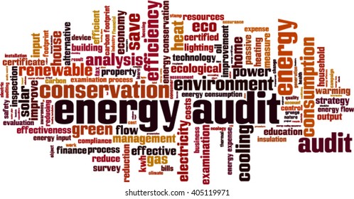 Energy audit word cloud concept. Vector illustration