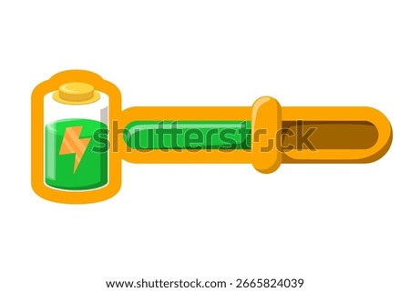 Energy bar game icon vector isolated. Amount of energy in video game. Design element for mobile app. Thunder bolt as symbol of energy.