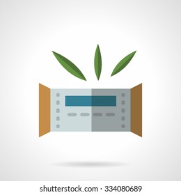 Energy bar or organic candy in pack. Dietary desserts. Flat color style vector icon. Web design element for site or mobile application.